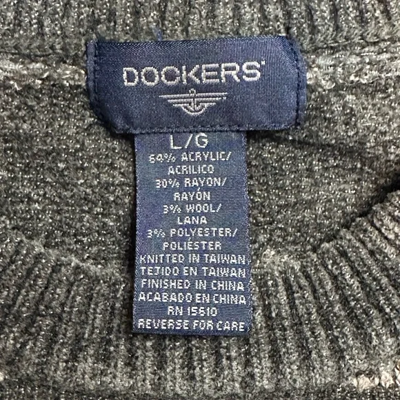 Vintage Dockers Sweater Mens Large Gray Striped Knit Pullover Crewneck 90s Soft - Picture 4 of 6